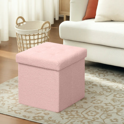 HOMCOM Foldable Sherpa Fleece Storage Ottoman, 38 x 38 x 38 cm, Pink