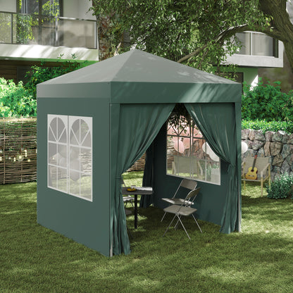 Outsunny 2 x 2 m Garden Pop Up Gazebo, Wedding Party Tent Marquee, Water Resistant Awning Canopy with Sidewalls, Windows, Carry Bag, Green--ChewyGames-ChewyGames