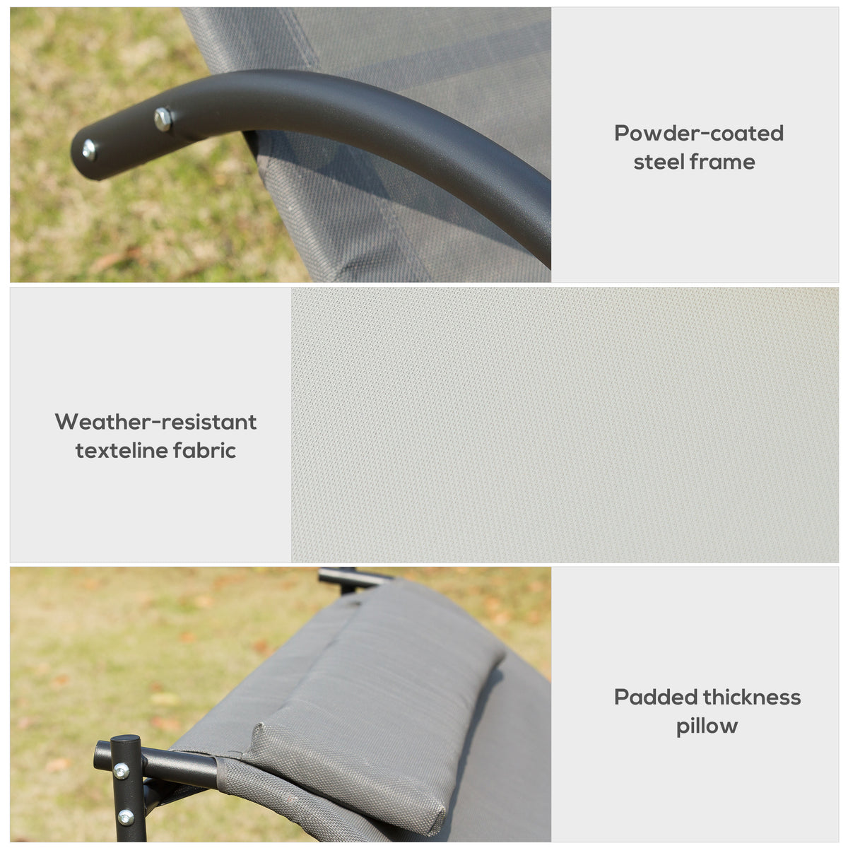 Outsunny Double Sun Lounger, Rocking Lounger Sunbed Daybed with Armrest and Headrest Pillow, for Two, For Outdoor Patio Garden, Grey