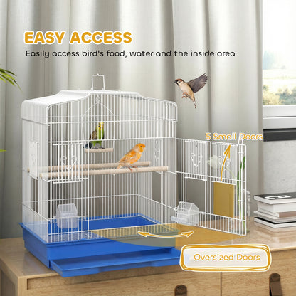PawHut Large Metal Bird Cage with Perches, Food Bowls, Swing, for Budgies, Parakeets, Blue