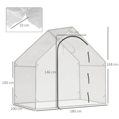 Outsunny Walk In Tomato Greenhouse Garden Outdoor Mini Greenhouse Flower Planter Steel Frame with Zipped Door & Window, PE Cover, 180 x 100 x 168CM,  White