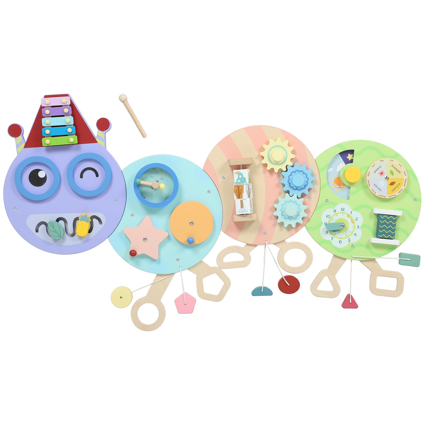 AIYAPLAY Caterpillar Busy Board with 7 Activities, for Nursery, Playroom, Home, for 3+ Years--ChewyGames-ChewyGames
