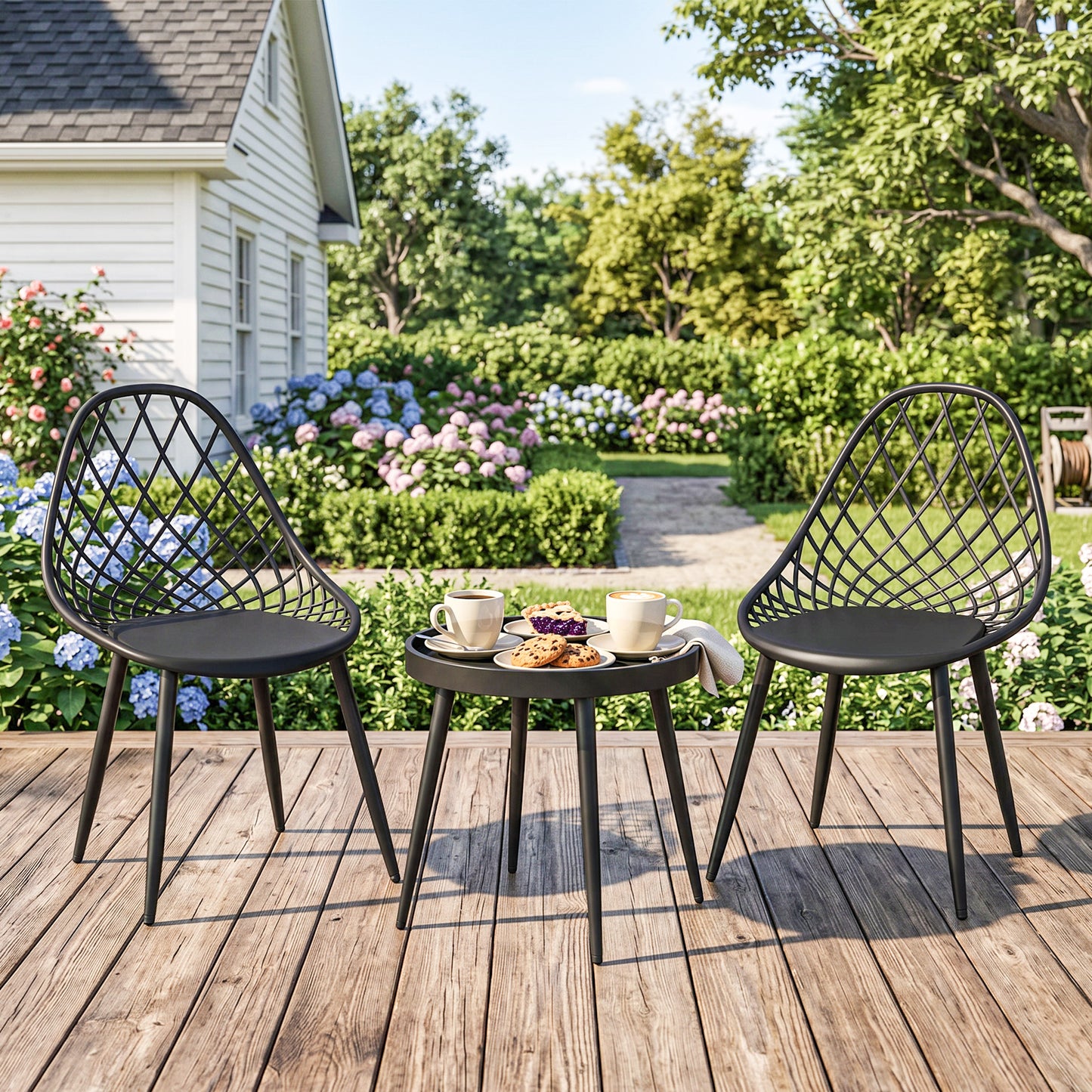 Outsunny 3-Piece Outdoor Bistro Set with 2 Chairs and Round Table for Garden, Balcony, Porch, Black--ChewyGames-ChewyGames