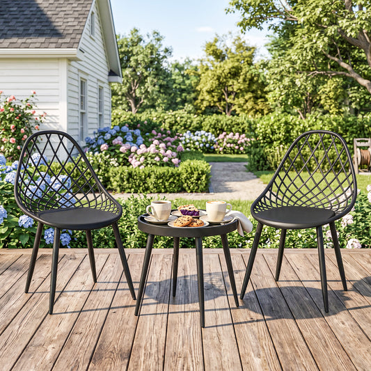Outsunny 3-Piece Outdoor Bistro Set with 2 Chairs and Round Table for Garden, Balcony, Porch, Black--ChewyGames-ChewyGames