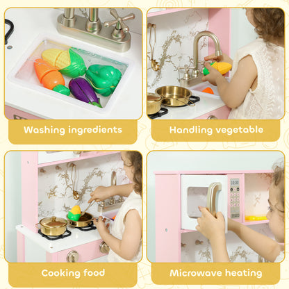 AIYAPLAY Kitchen Playset with Pretend Play Cooking Accessories, Play Kitchen with Oven, Microwave and Sink, Pink--ChewyGames-ChewyGames