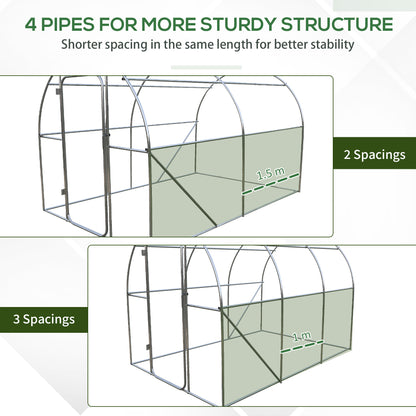 Outsunny Large Polytunnel Walk In Greenhouse, Plant Gardening Tunnel Green House with Metal Hinged Door, Galvanised Steel Frame & Mesh Windows, Green (3 x 2 m)