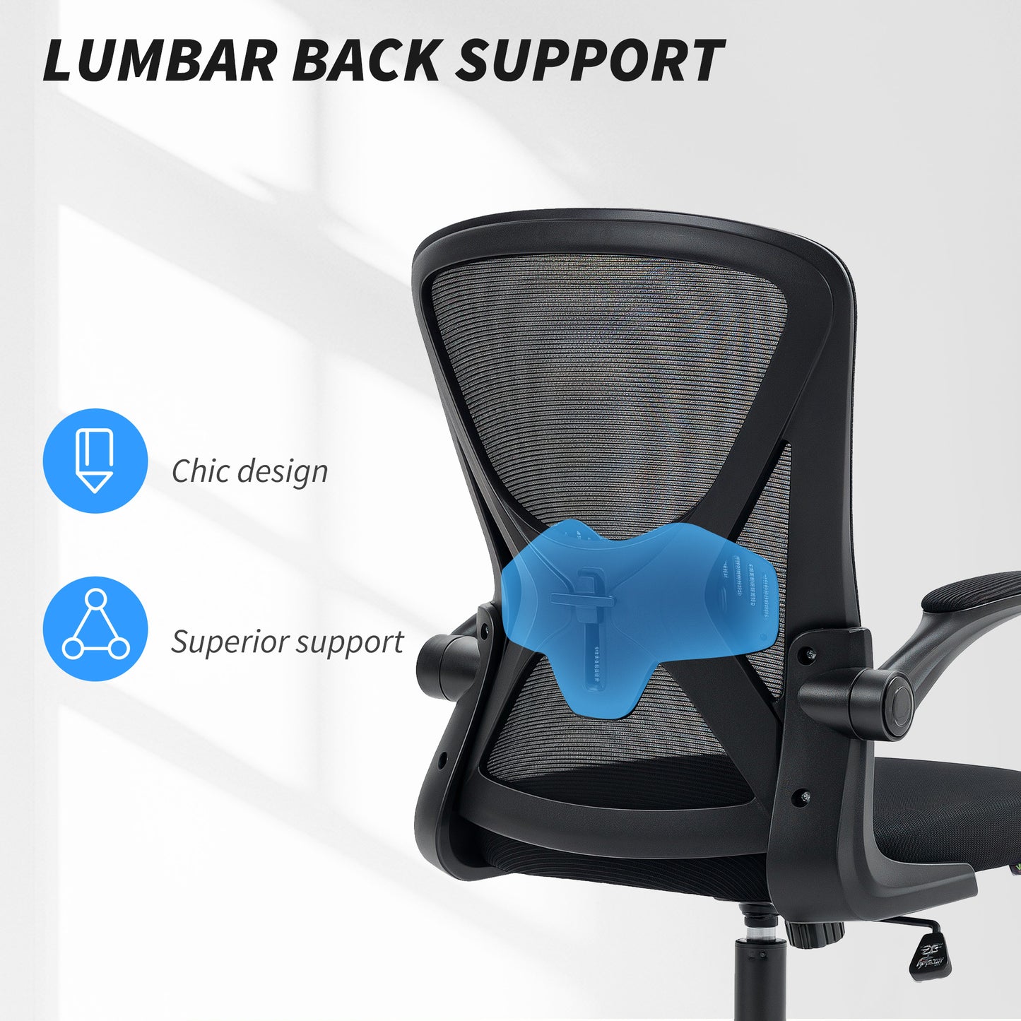 Vinsetto Mesh Back Office Chair, with Flip-Up Arms - Black
