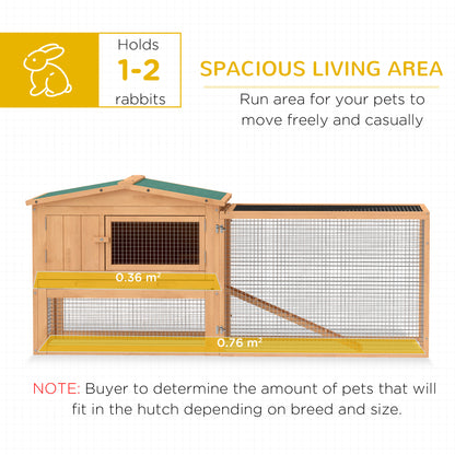 Pawhut Wooden Rabbit Hutch Guinea Pig hutch House 2 Tier with Rabbit Run for Outdoor Garden Backyard, Natural