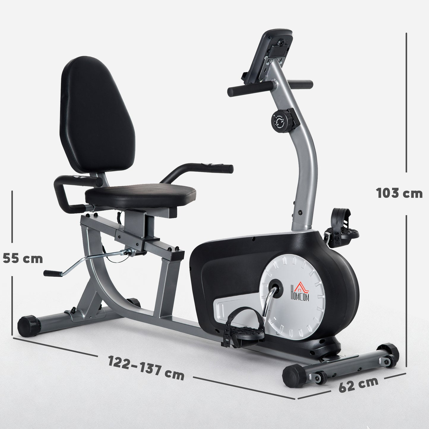 HOMCOM Exercise Bike with LCD Display, Stationary Bike with Quiet 8-Level Magnetic Resistance, Adjustable Seat and Backrest, Indoor Cycling Exercise Equipment for Home Gym Fitness Workout Training