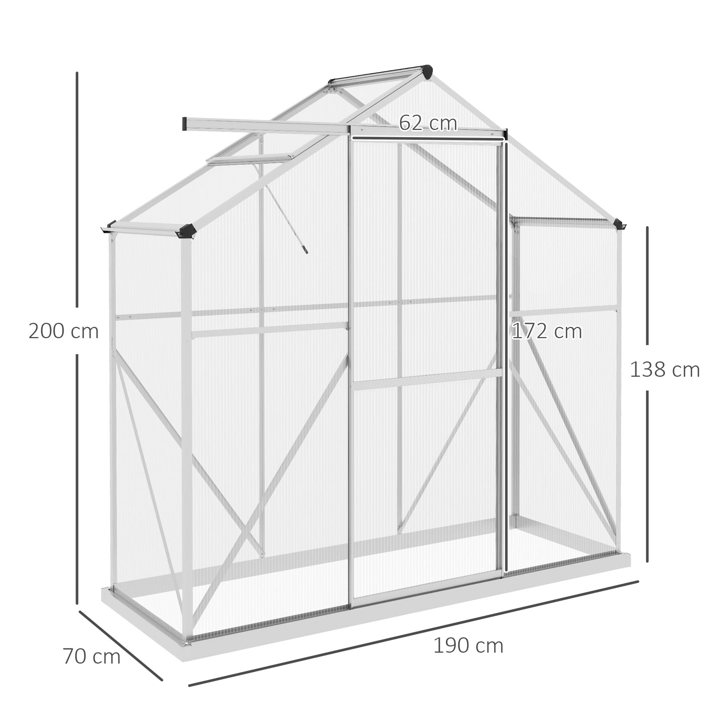 Outsunny 6 x 2.5ft Polycarbonate Greenhouse Walk-In Green House with Rain Gutter, Sliding Door, Window, Foundation, Silver