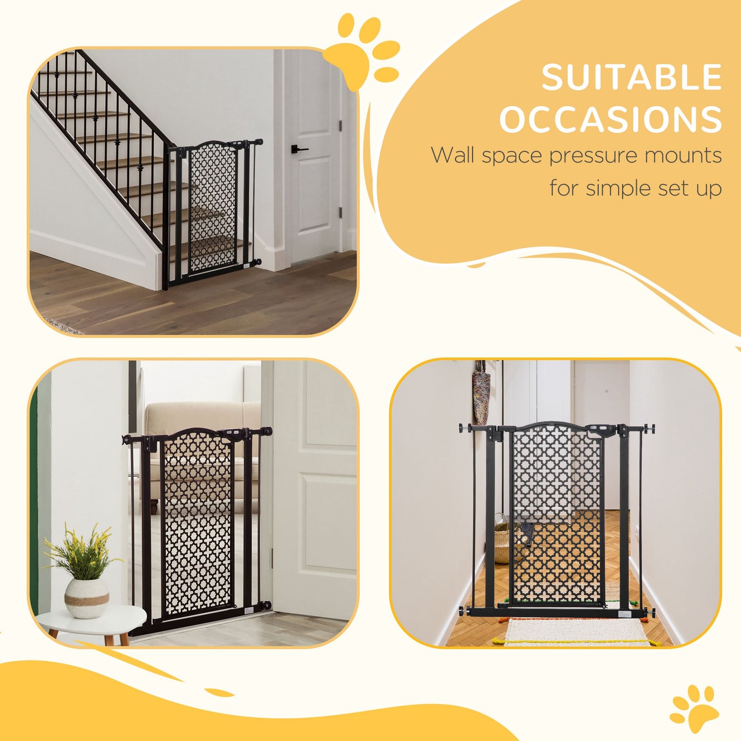 PawHut 74-80 cm Pressure Fit Safety Gate for Doorways and Staircases, Dog Gate, Pet Barrier for Hallways with Auto Close, Double Locking--ChewyGames-ChewyGames
