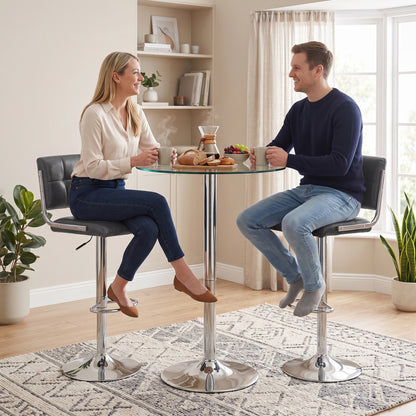 HOMCOM Bar Stools Modern PU Leather Adjustable Breakfast Bar Stools Backrest Set of 2 Grey