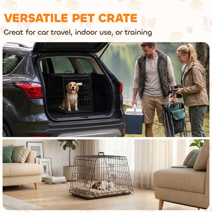 PawHut 30"(76 cm) Car Dog Crate Collapsible Slanted Travel Small Dog Cage with Tray & Handle 76L x 48W x 53H cm