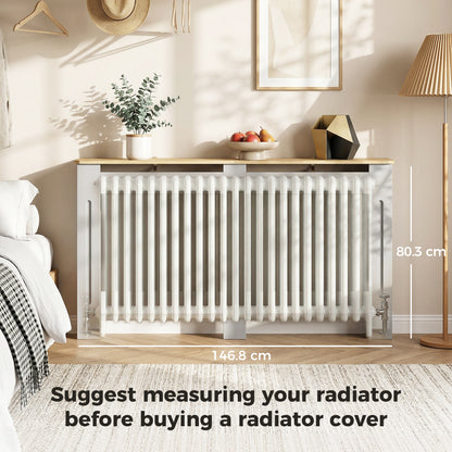 HOMCOM Slatted Radiator Cover, Painted Cabinet with Line Grill Design, 152L × 19W × 81H cm, Grey