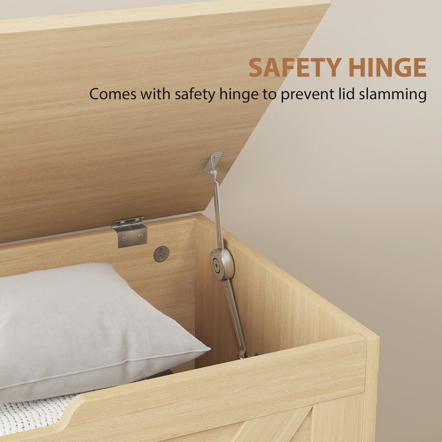 HOMCOM 100L Home Storage Box, with Safety Hinges - Natural Wood Finish--ChewyGames-ChewyGames