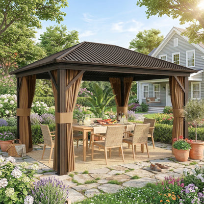 Outsunny 3.6 x 3 m Aluminium Hardtop Gazebo, with Accessories - Brown