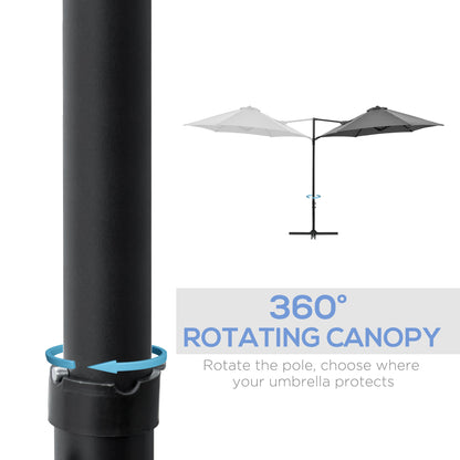 Outsunny 2.5M Garden Cantilever Parasol, Offset Roma Patio Umbrella Hanging Sun Shade Canopy Shelter with 360° Rotation and Cross Base, Dark Grey