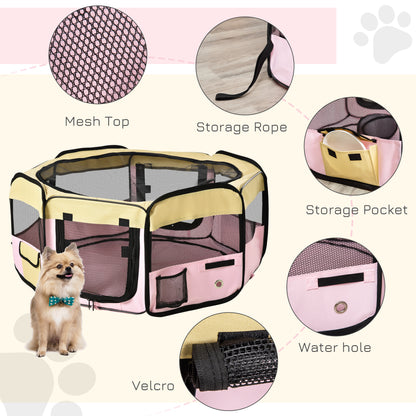 PawHut Fabric Pet Whelping Box Dog Cat Puppy Playpen Rabbit Guinea Pig Play Pen in Pink With Carry Bag Small Dia 90 x 41Hcm--ChewyGames-ChewyGames
