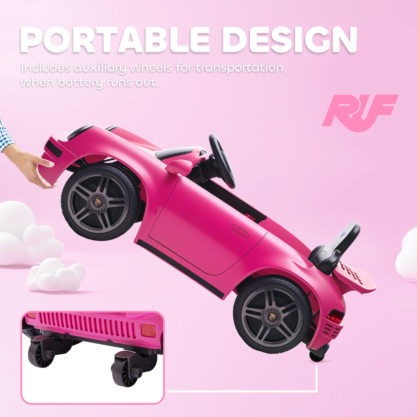 AIYAPLAY Licensed RUF CTR 2017-Yellowbird Electric Car for Kids, with Remote Control, Soft Start, MP3 Player, LED Lights, Pink
