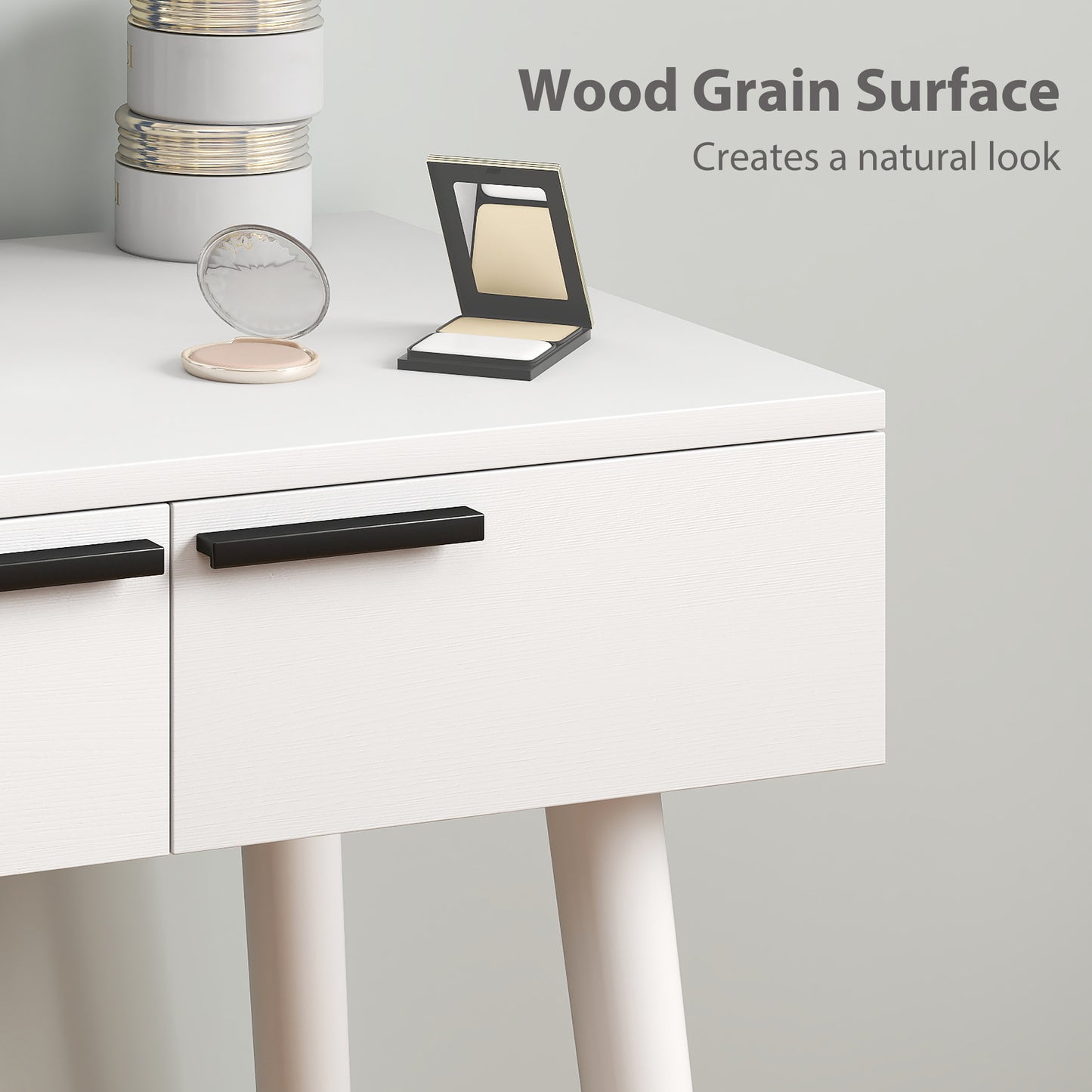 HOMCOM Modern Dressing Table with Round Mirror and Stool, Makeup Vanity Table with 2 Drawers for Bedroom, Living Room, 60 x 40 x 123 cm, White