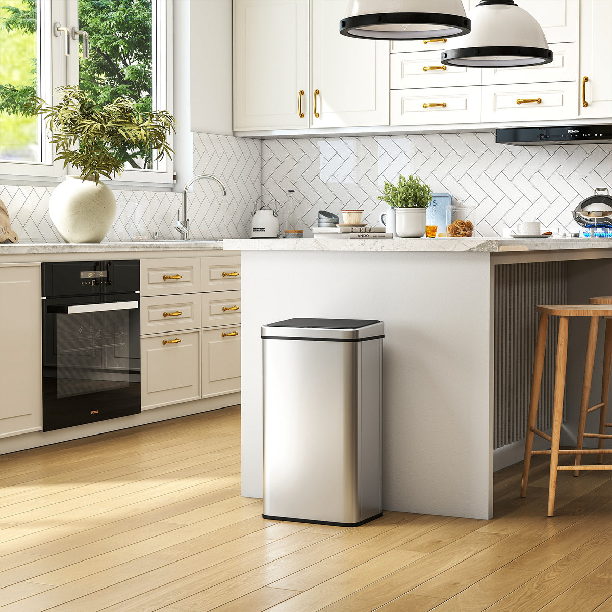 HOMCOM 50L Sensor Bin with Soft-Close Lid, Stainless Steel Automatic Touchless Motion Sensor Kitchen Bin, Silver Tone