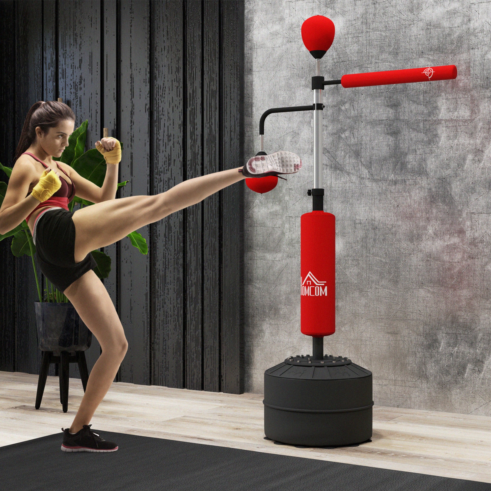 HOMCOM 4-in-1 Boxing Punching Bag, Freestanding with 2 Speed Bals, 360° Reflex Bar, 160-230cm Adjustable Height, Red--ChewyGames-ChewyGames