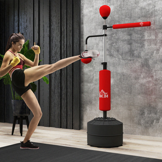 HOMCOM 4-in-1 Boxing Punching Bag, Freestanding with 2 Speed Bals, 360° Reflex Bar, 160-230cm Adjustable Height, Red--ChewyGames-ChewyGames