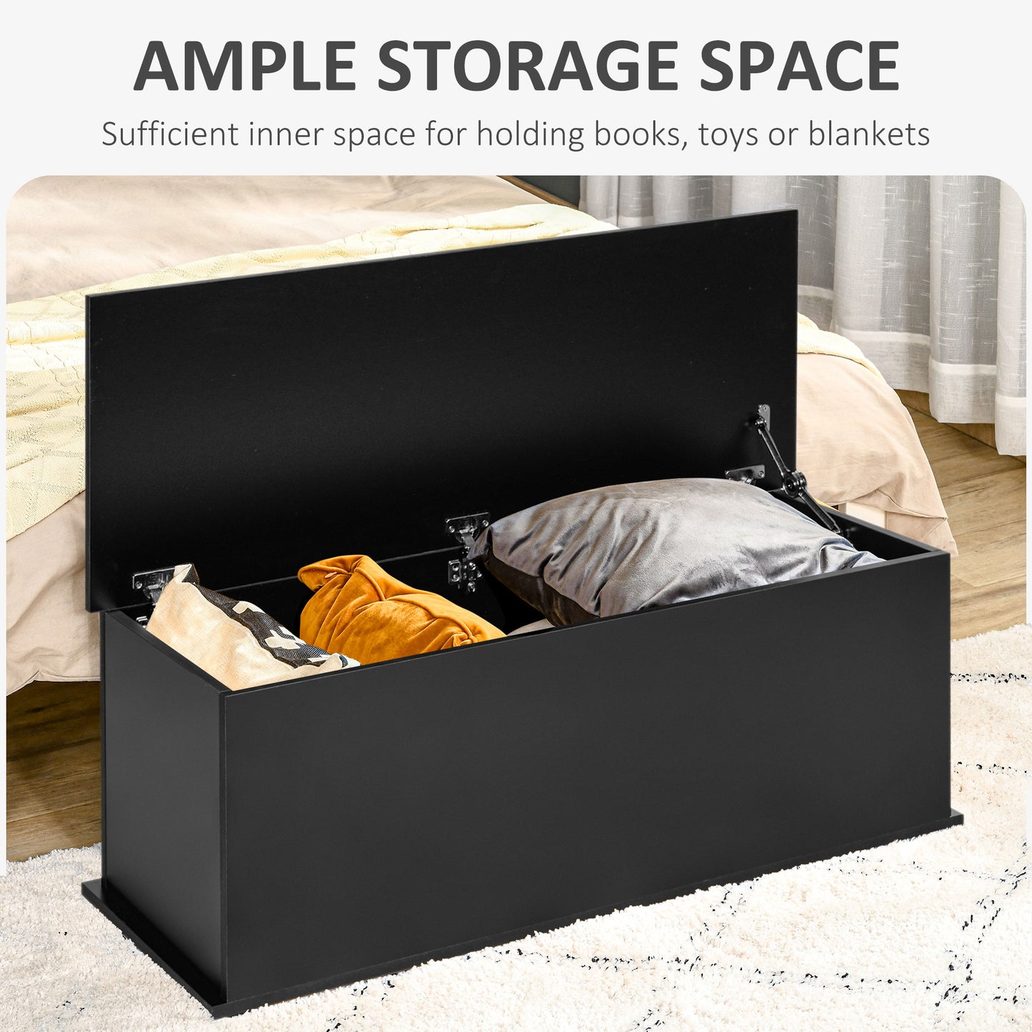 HOMCOM 113L Storage Chest, Storage Box with Flip-Top Lid and 2 Safety Hinges, Storage Trunk for Living Room, Entryway, 100 x 40 x 40 cm, Black--ChewyGames-ChewyGames