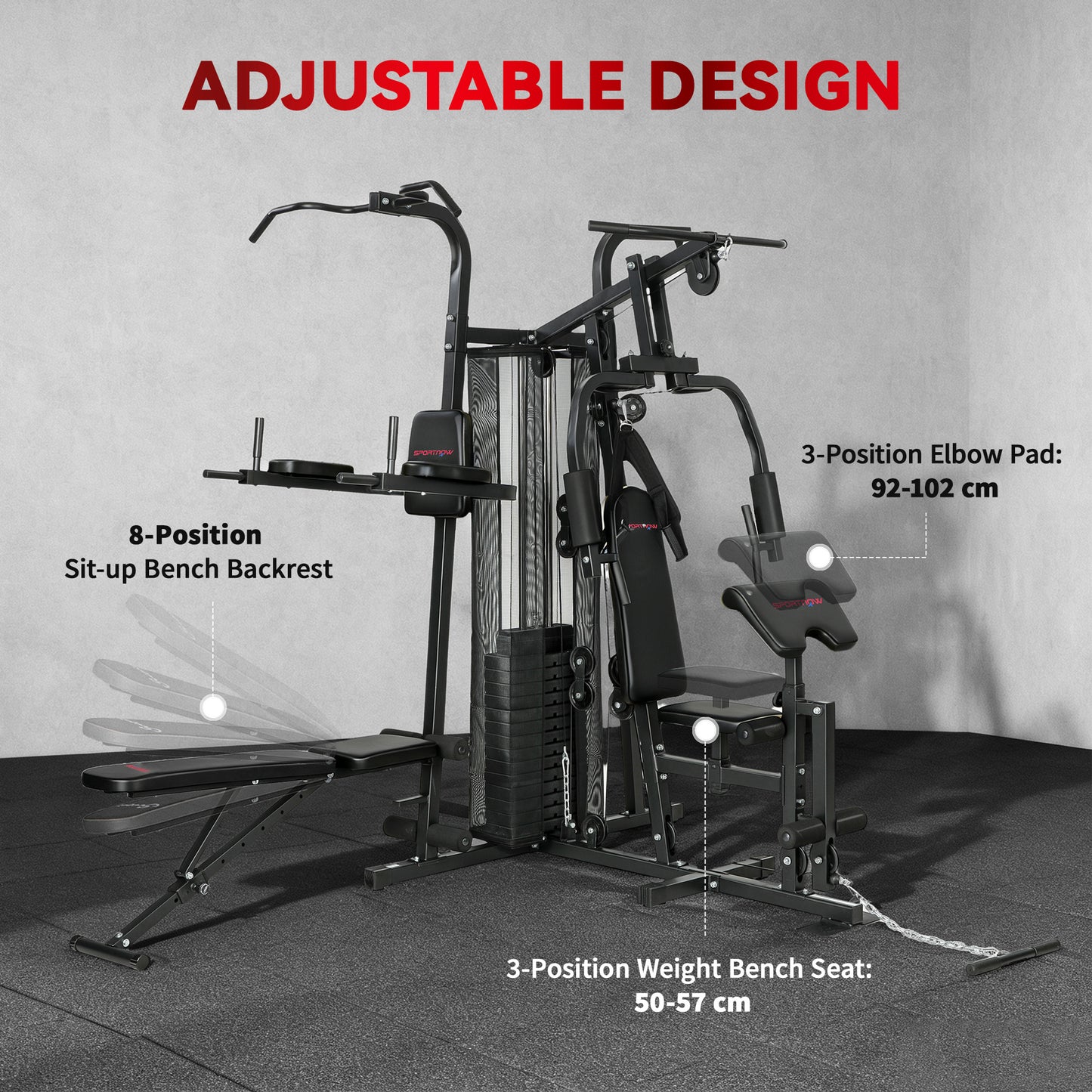 SPORTNOW All-in-One Home Gym Machine, Multifunctional Power Cage with 69 kg Weight Stack and Pulley System, Black