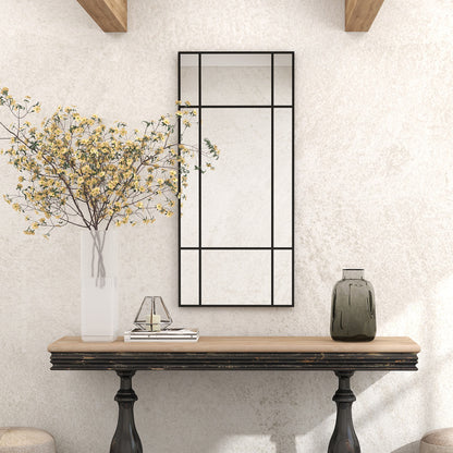 HOMCOM Decorative Grid Wall Mirror, with Back Hooks - Black