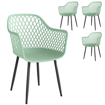 Outsunny Garden Chairs Set of 4, Garden Dining Chairs with Cut Out Diamond Back and Armrests for Patio, Balcony, Terrace, Green