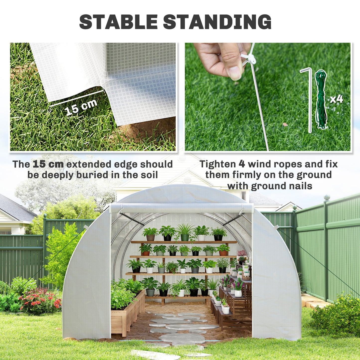 Outsunny Poly Tunnel for Garden, Walk-in Polytunnel with Door and Roll Up Windows, 6 x 3 x 2 m, White