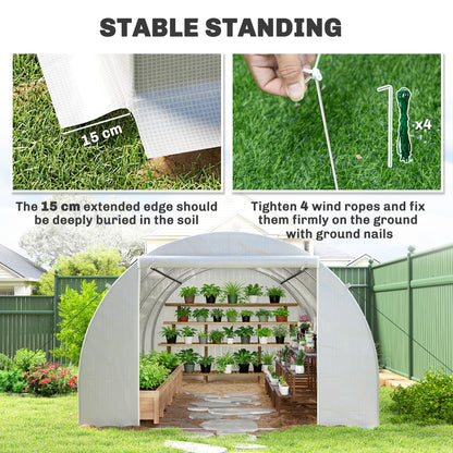Outsunny Poly Tunnel for Garden, Walk-in Polytunnel with Door and Roll Up Windows, 6 x 3 x 2 m, White