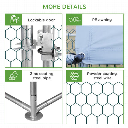 PawHut Chicken Run Galvanised Walk-in Chicken Coop Hen Poultry House Cage Rabbit Hutch with Water-Resist Cover, 3 x 8 x 2m