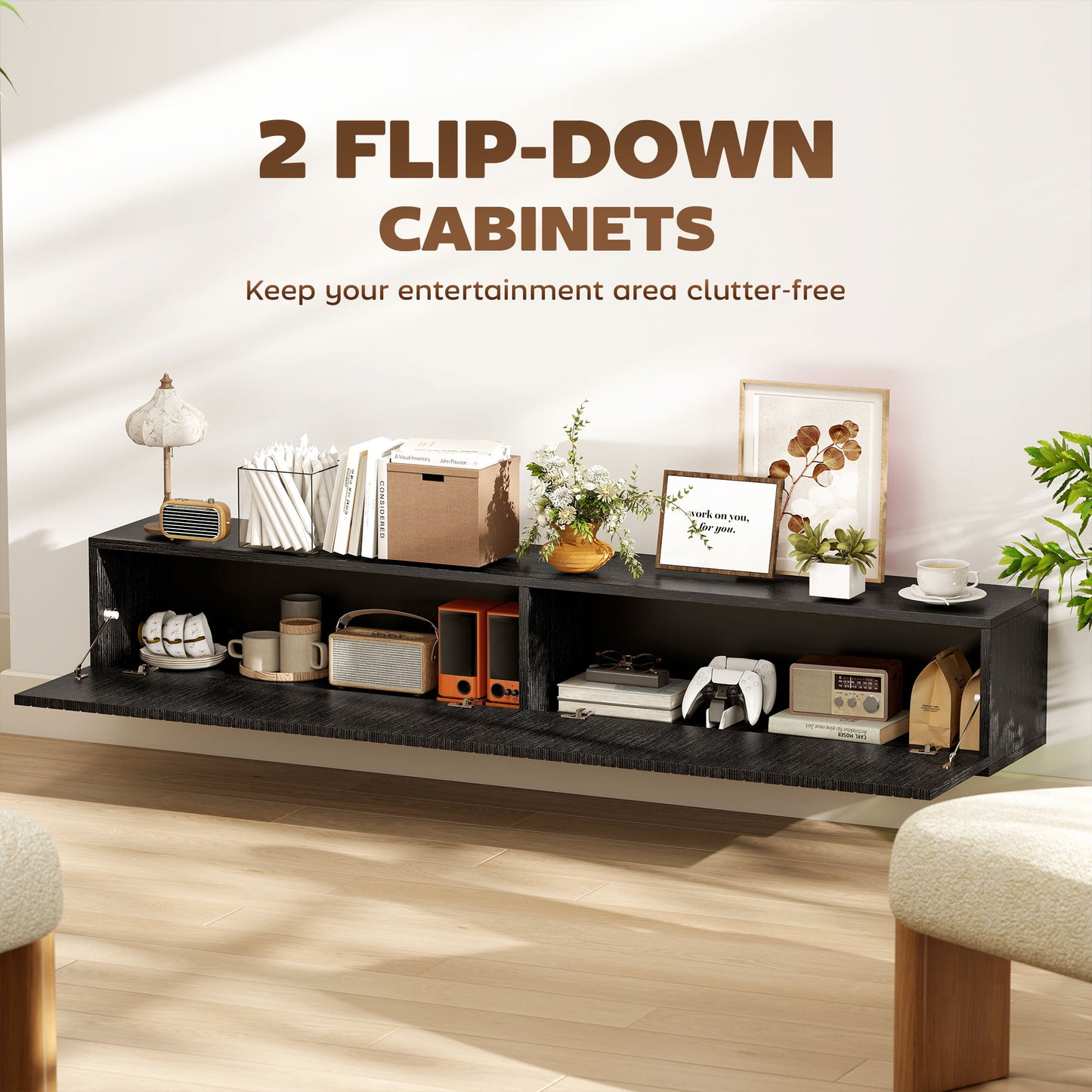 HOMCOM 140cm Floating TV Stand, Wall Mount TV Unit with Cable Management Hole, Fits up to 72" TV, Black