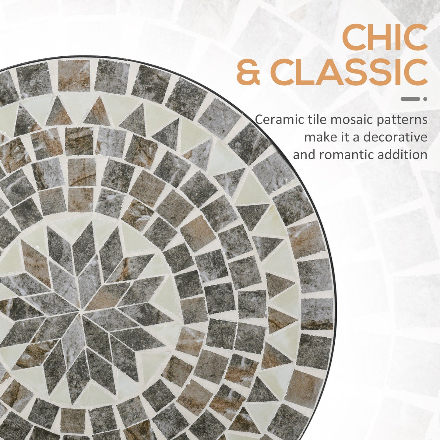 Outsunny Round Mosaic Tabletop Garden Table - Grey/Black