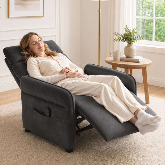 HOMCOM Recliner Armchair, Push Back Recliner Chair with Massage & Heat, Adjustable Armrests, Dual Side Pockets, Dark Grey