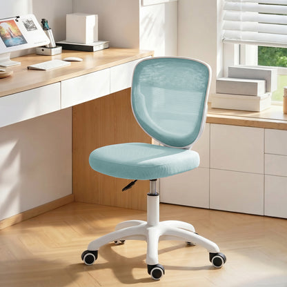 HOMCOM Office Chair, Armless Computer Desk Chair with Breathable Mesh, Adjustable Height, Swivel Wheels, Light Blue
