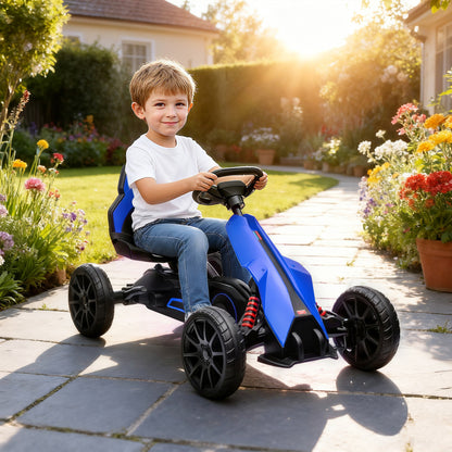 HOMCOM Kids Pedal Go Kart, with Adjustable Seat, EVA Wheels, Seat, Handbrake - Blue