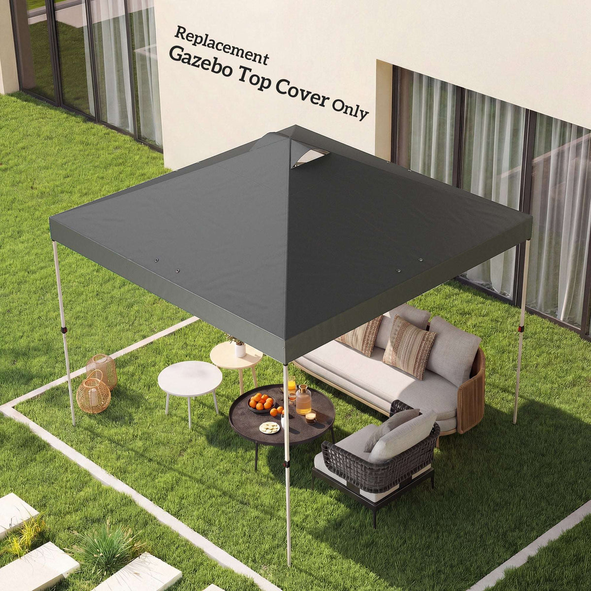 Outsunny Gazebo Roof Replacement UV50+ Waterproof Pop Up Canopy Cover with 8 Drainage Holes 3 x 3 m Dark Grey