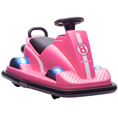 AIYAPLAY Kids Bumper Car, 360° Rotation Spin Electric Waltzer Car with LED Lights, Music for Ages 3-8 Years Old, Pink