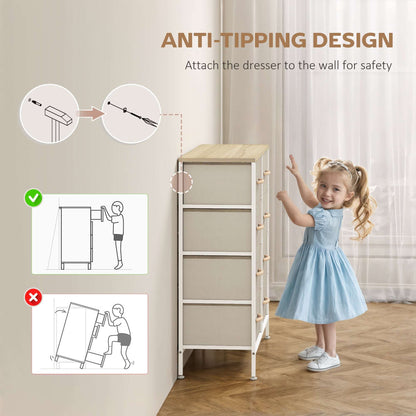 HOMCOM Fabric Chest of Drawers, Industrial Bedroom Dresser with 8 Fabric Drawers, Steel Frame and Wooden Top for Nursery, Living Room, Hallway, Maple Wood-effect