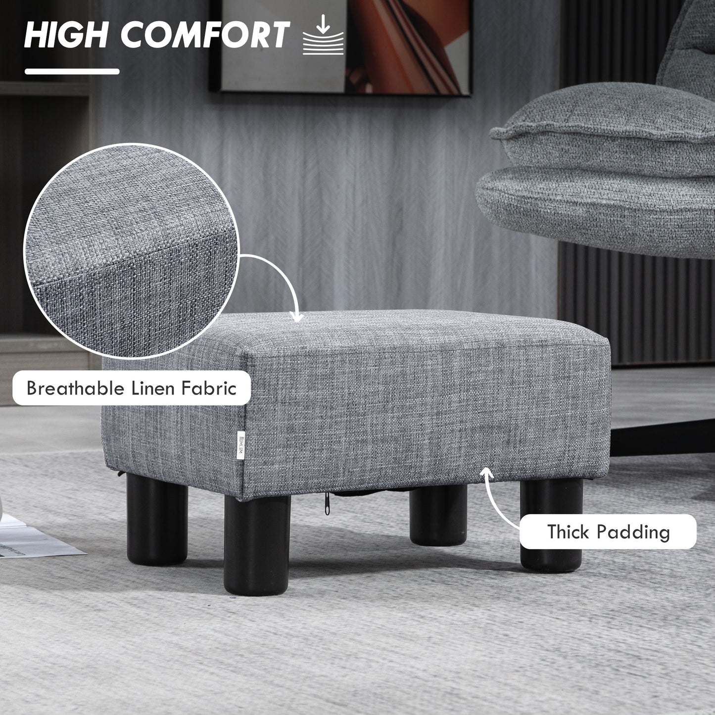 HOMCOM Linen Fabric Footstool Ottoman Cube with 4 Plastic Legs, Grey--ChewyGames-ChewyGames