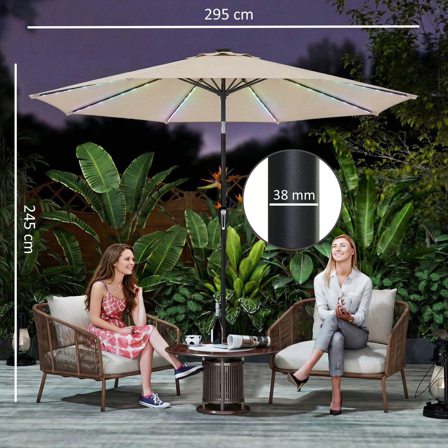 Outsunny 3 m Garden Parasol Umbrella with 112 Solar Powered LED Lights, Patio Umbrella with Crank Handle, Beige--ChewyGames-ChewyGames