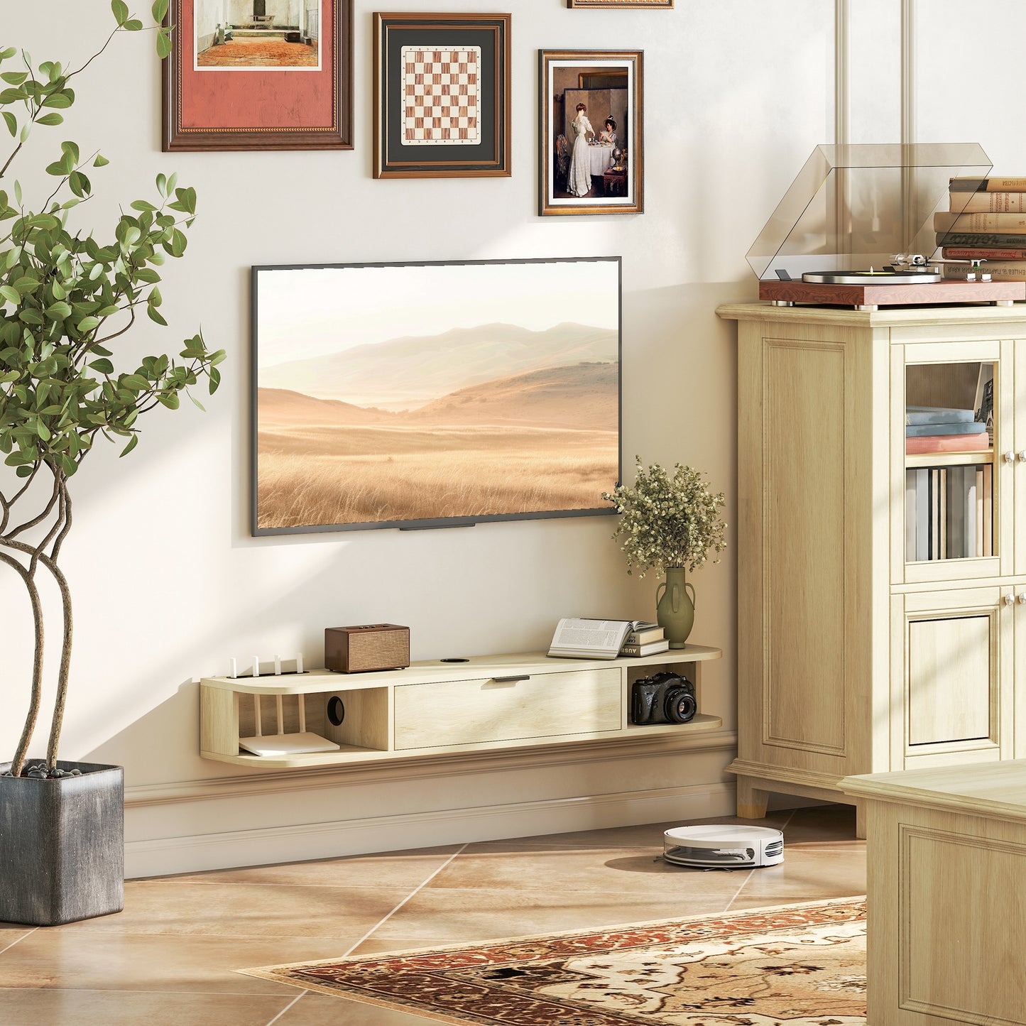HOMCOM 120 cm Floating TV Unit for TVs up to 50 Inch - Natural
