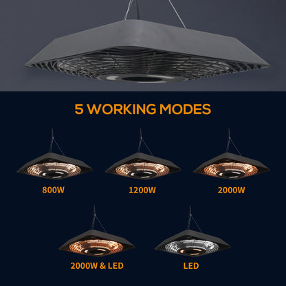 Outsunny 2000W Electric Hanging Patio Heater Ceiling Mounted Halogen Heating Indoor Outdoor with Remote Control Aluminium