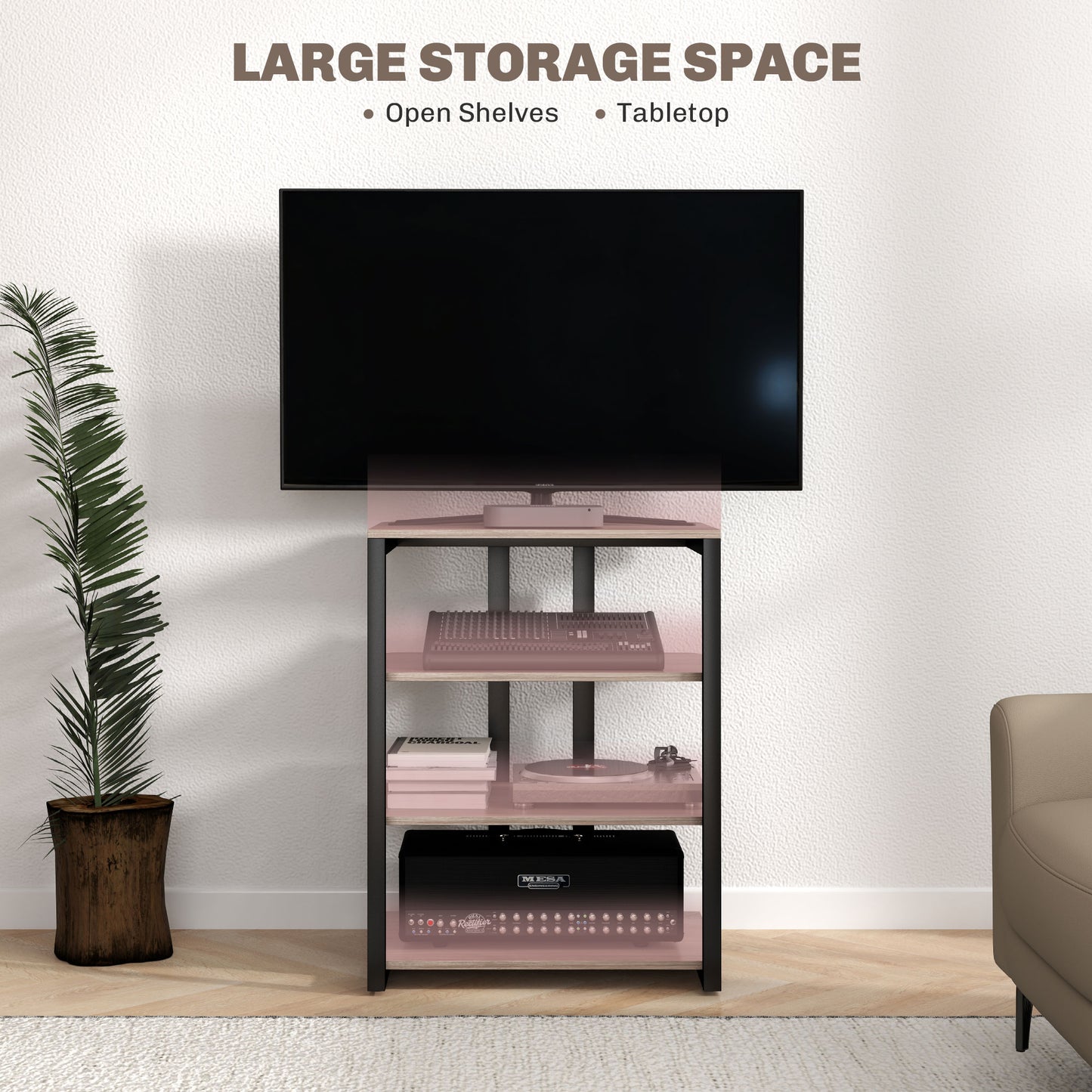 HOMCOM HiFi Stand, with Four Storage Shelves - Grey
