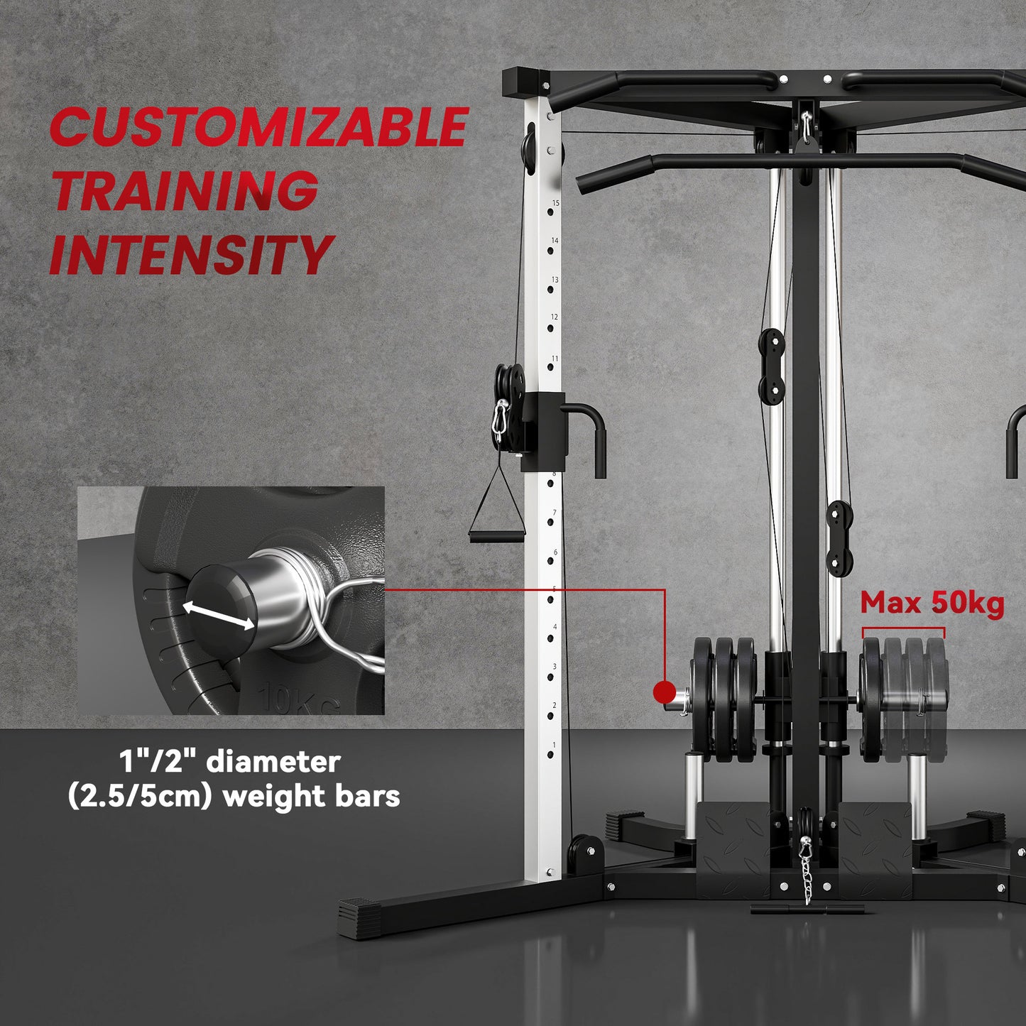 SPORTNOW Home Gym Machine, Multifunctional Gym Equipment with High and Low Pulleys, Pull Up Bar, 15-Position Adjustable Strength Training Workout Station for Full Body Fitness