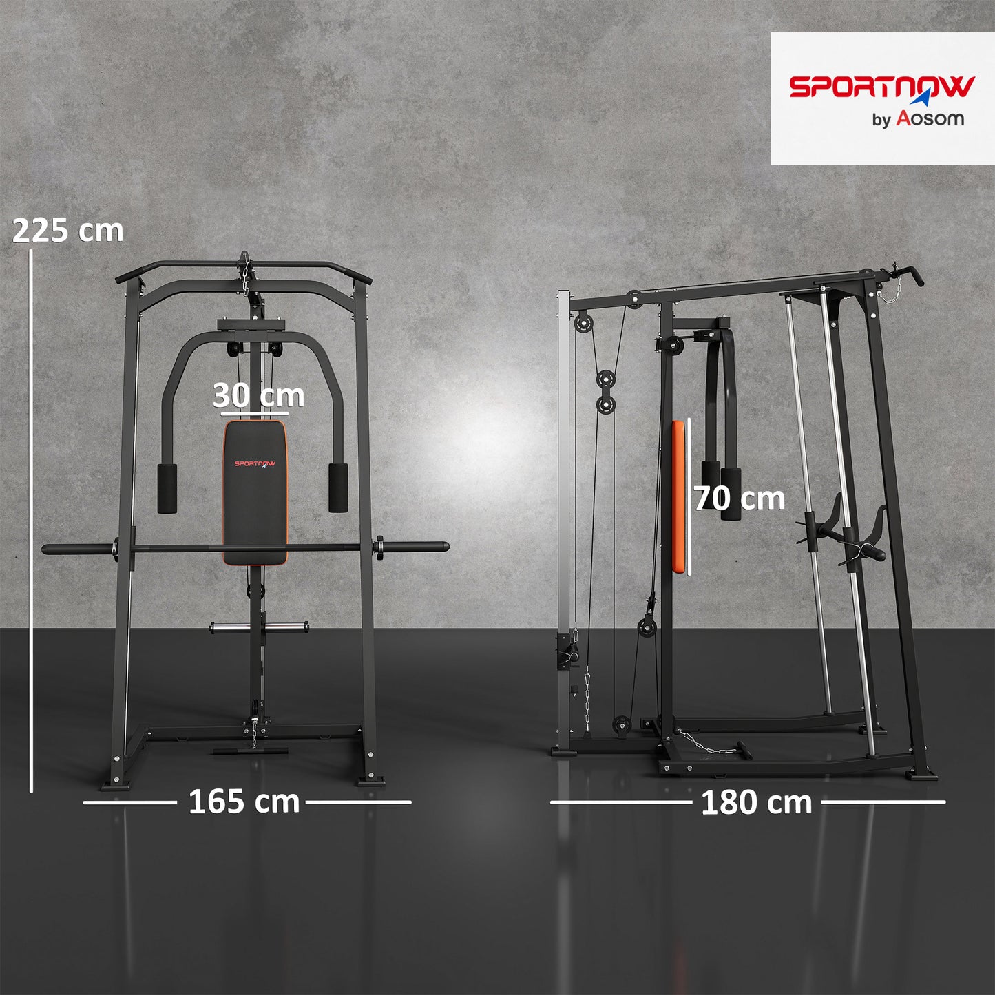 SPORTNOW 3-in-1 Gym Station with 17-level Squat Rack Dual Cable Pulley System Home Strength Training, Black