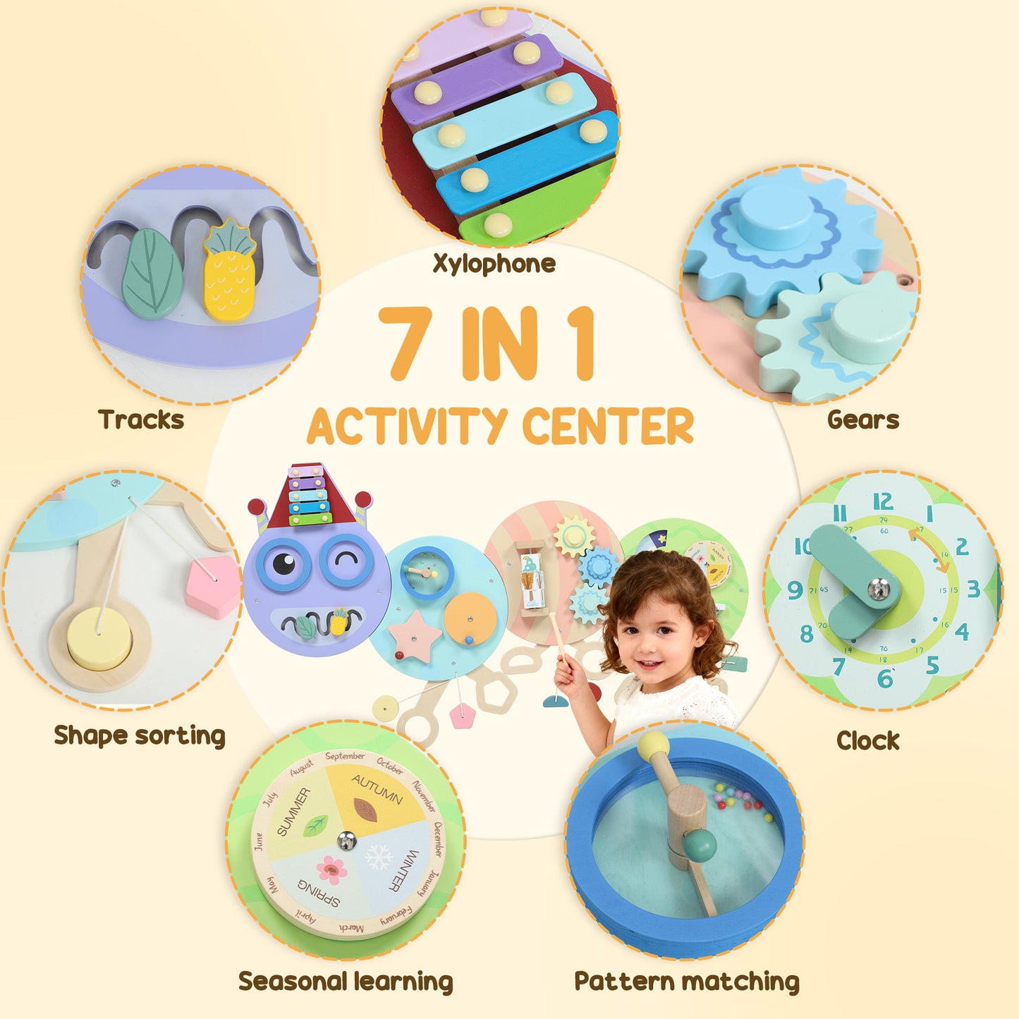 AIYAPLAY Caterpillar Busy Board with 7 Activities, for Nursery, Playroom, Home, for 3+ Years--ChewyGames-ChewyGames
